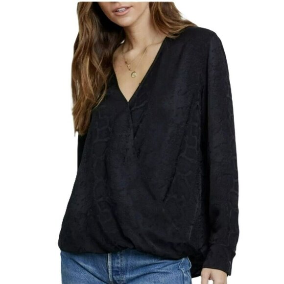 Rails Hillary Black‎ Snake Jacquard Wrap Blouse Top Size L - Picture 14 of 15
